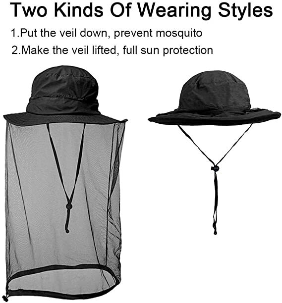 Men Mosquito Head Net Hat Bugs Netting Protection Safari Boonie Bucket Bush Hat
