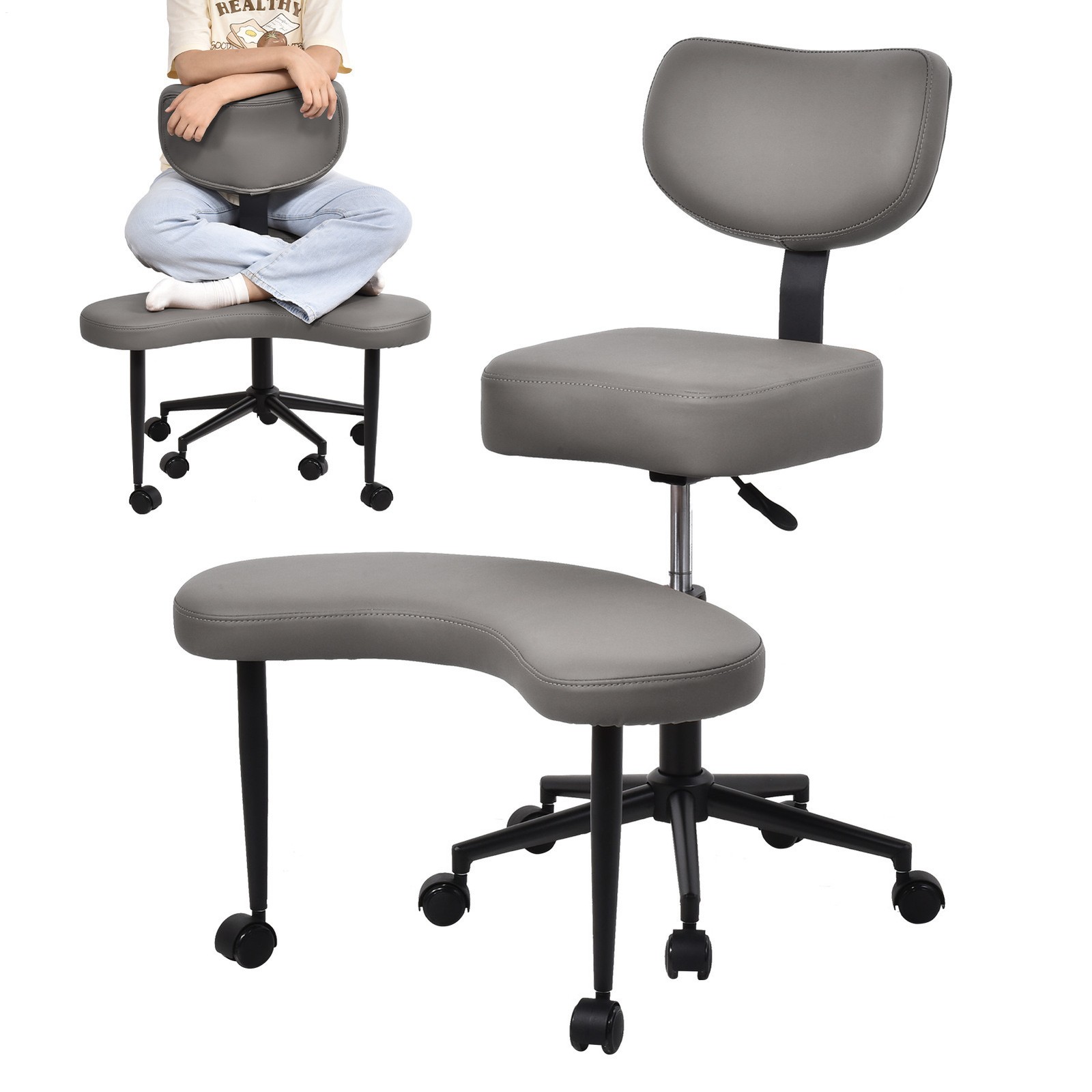 Ergonomic Cross Legged Chair, 360° Swivel Meditation Chair Height Adjustable Sea