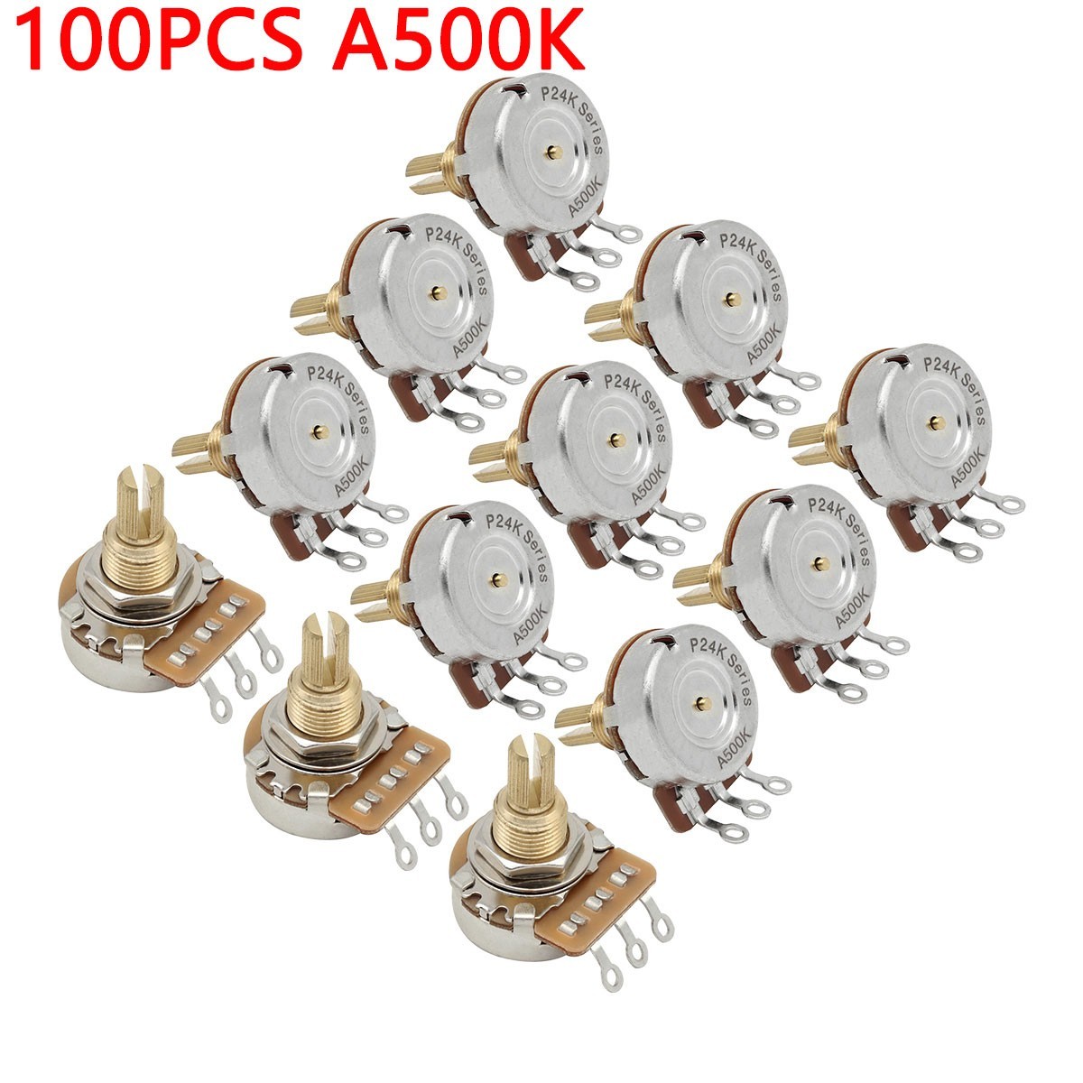 FLEOR 100pcs A500K Pots Guitar Potentiometers Brass Long Shaft for Guitar Bass