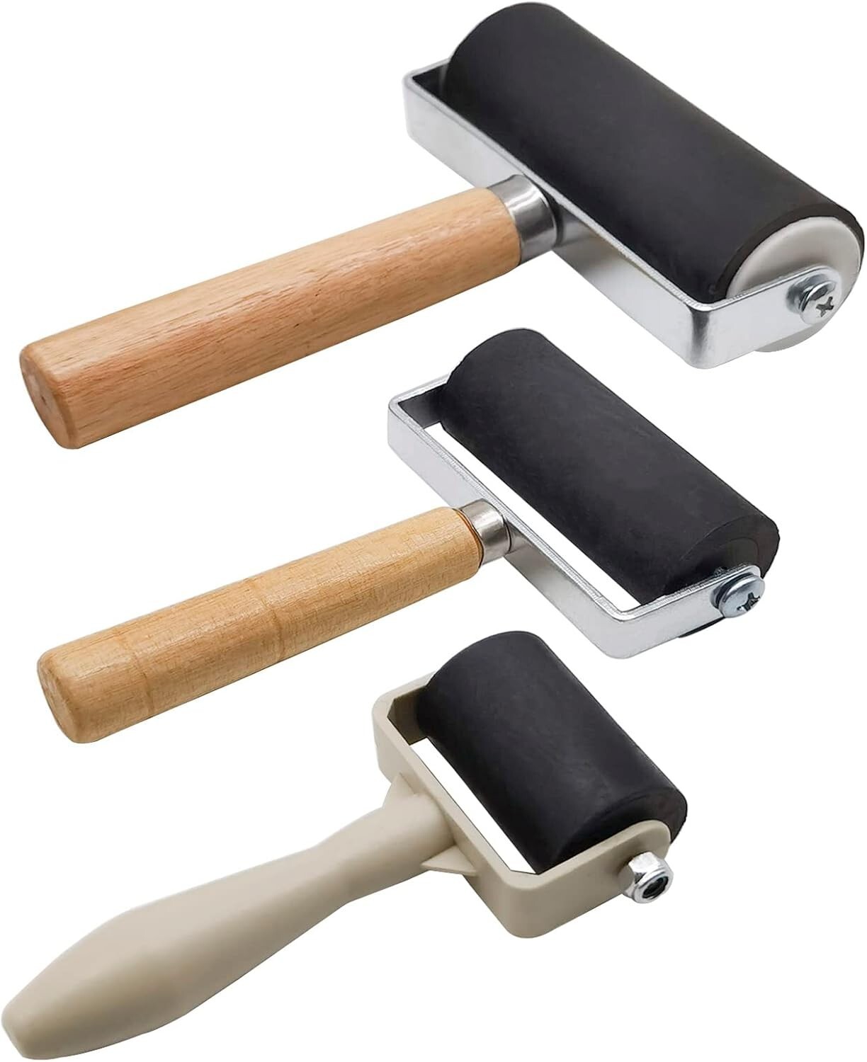 3 Pack Rubber Brayer Roller Hard Rubber Vinyl Roller for Printmaking Wallpapers