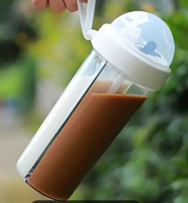 DKP Double-Drinking Water Bottle - 14.8oz. Creative Cup With Straws For...