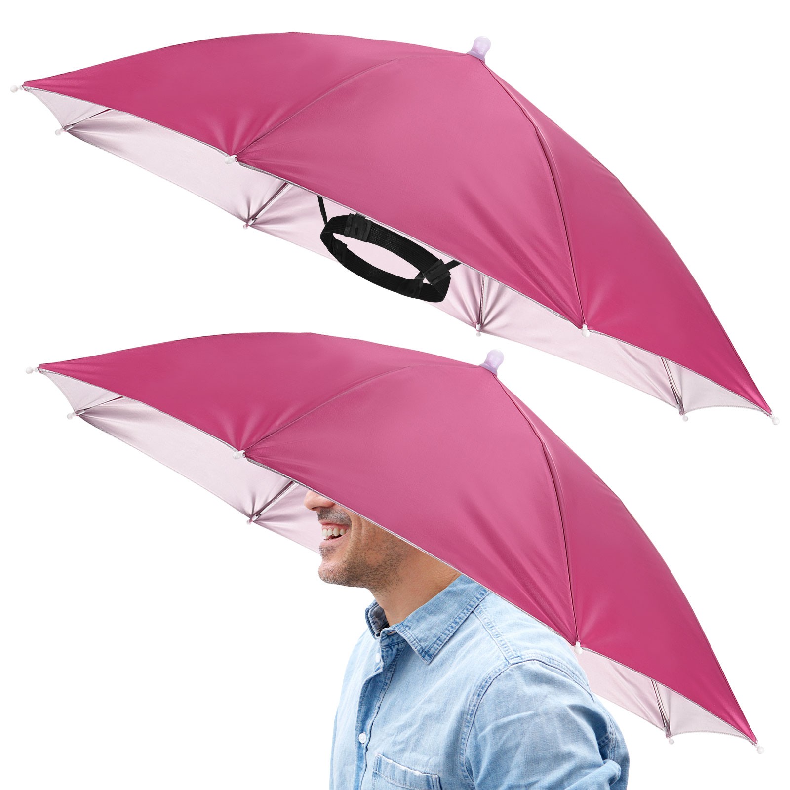 2 Piece 26\" Handless Outdoor Umbrella Hat [Red Pink]