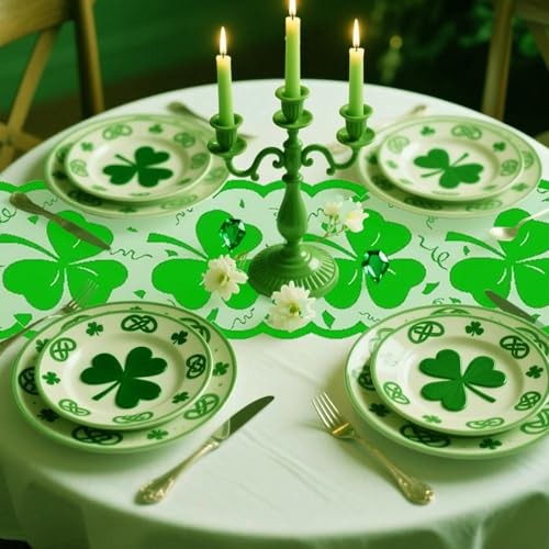 Lace Shamrock Table Runner 72 Inches, Green St. Patrick’s Day Table Runner,