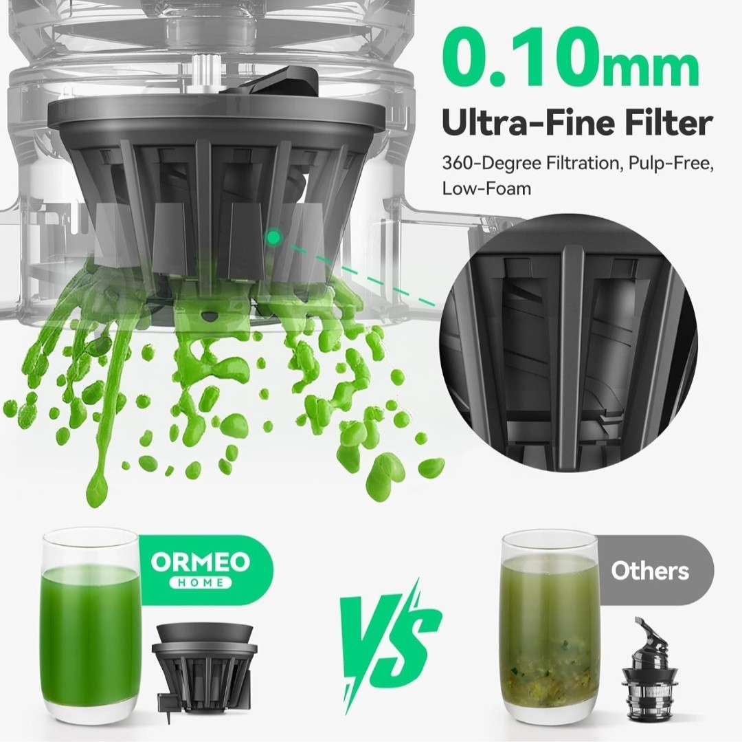 Cold Press Juicer, ORMEO HOME Masticating Juicer Machines with 5.0"Large Feed Ch
