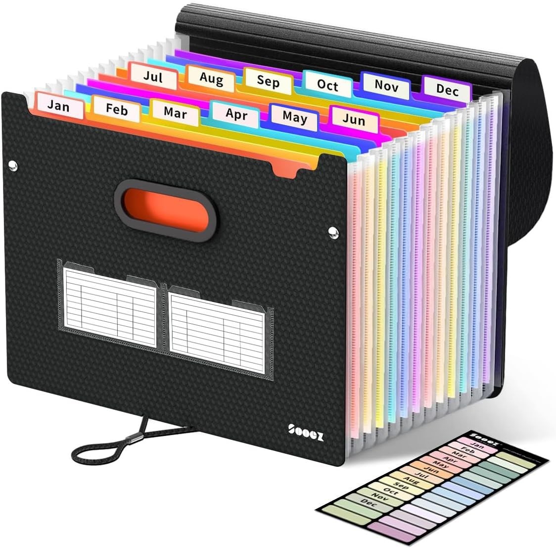 Accordion File Organizer Expanding File Folder with Deeper 12 Pockets Black