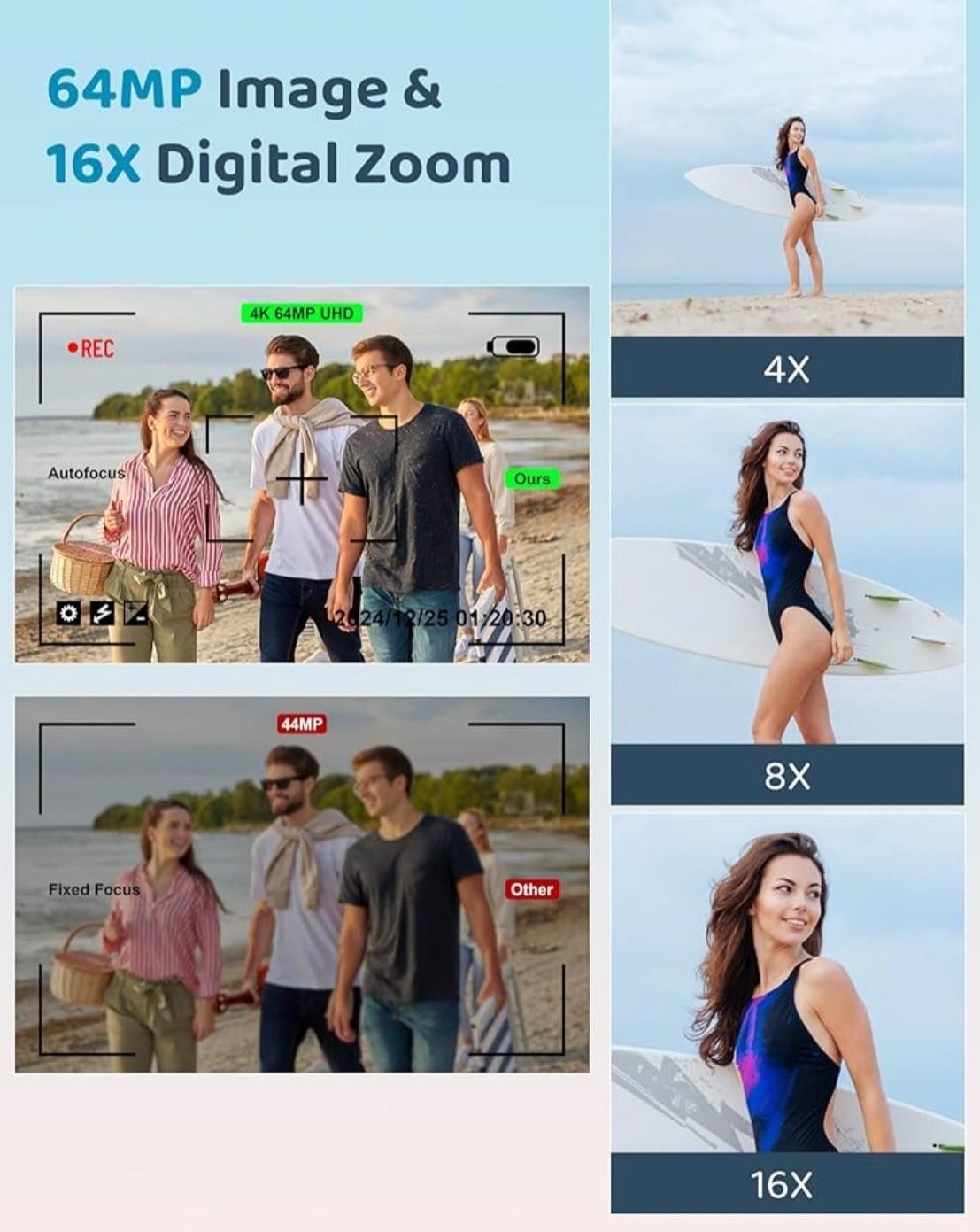 Digital Camera 4K 64MP Digital Camera with 32G SD Card Autofocus Vlogging Camera