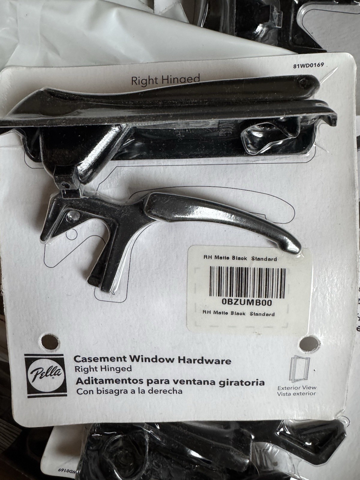 Pella Casement Window Hardware matte black RH