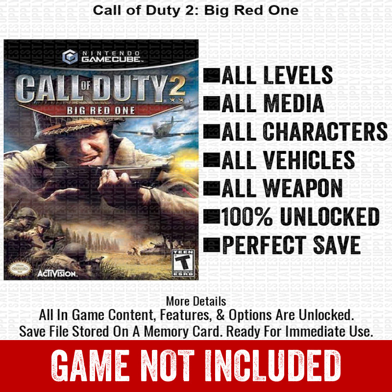 Call of Duty 2 Big Red One 100% Nintendo GameCube Memory Card Save CHEATS