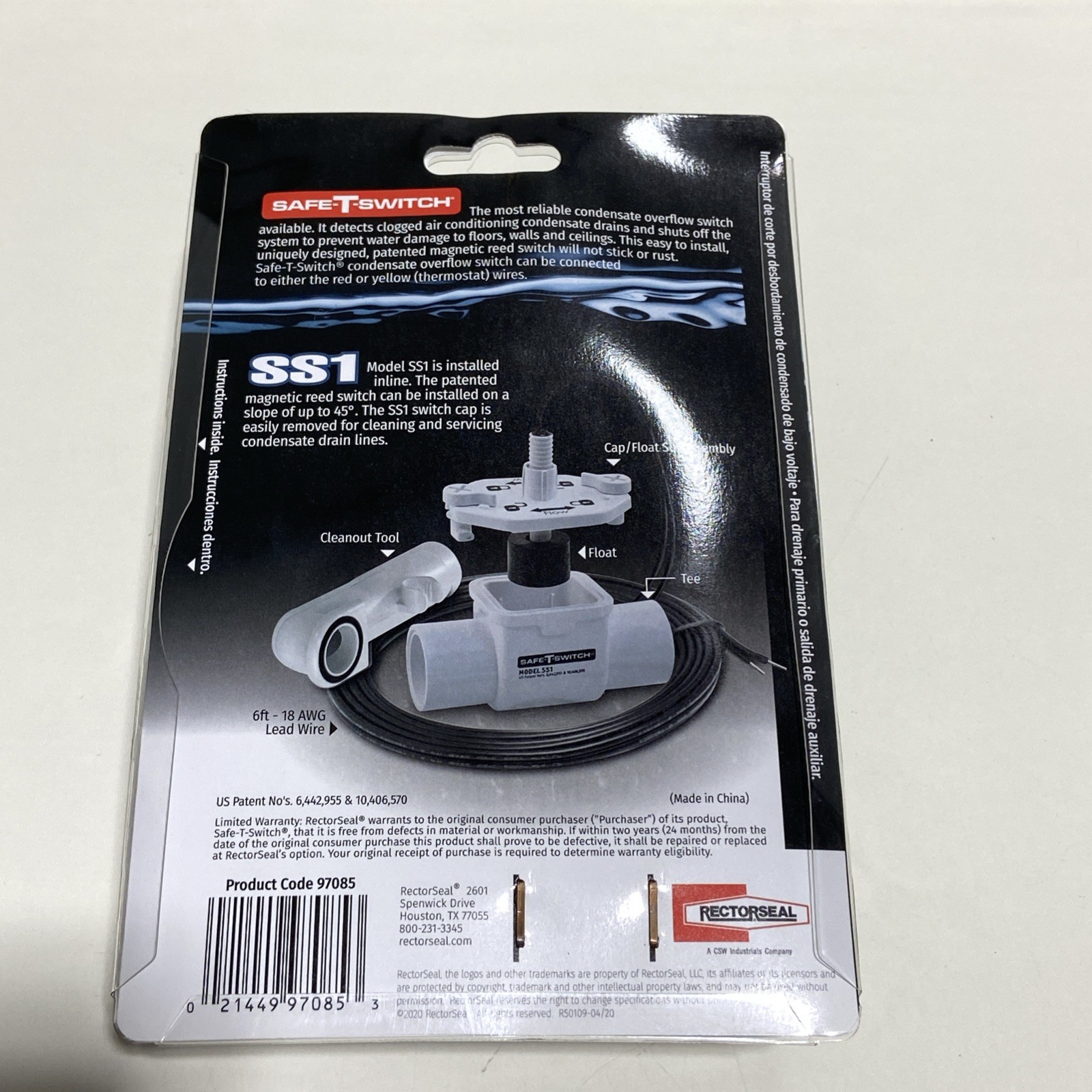 Safe-T Low Voltage Condensate Shut-Off Switch For Primary Drain Line SS1