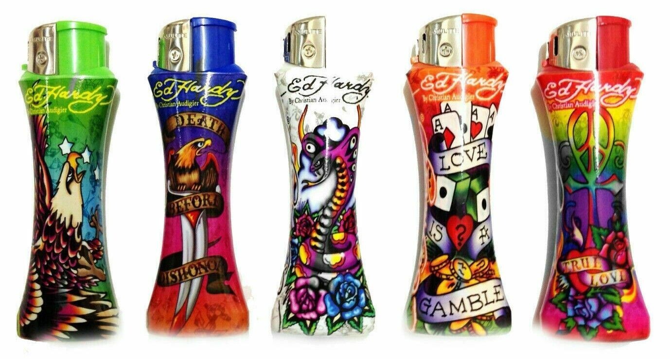 2 Lighter ED HARDY REFILLABLE TATTOO CURVE LIGHTER (Without Gas)Random any