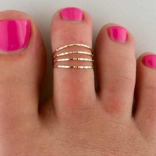 14k Rose Gold Plated Solid Metal 925 Silver For Women's 4 Row Full Band Toe Ring