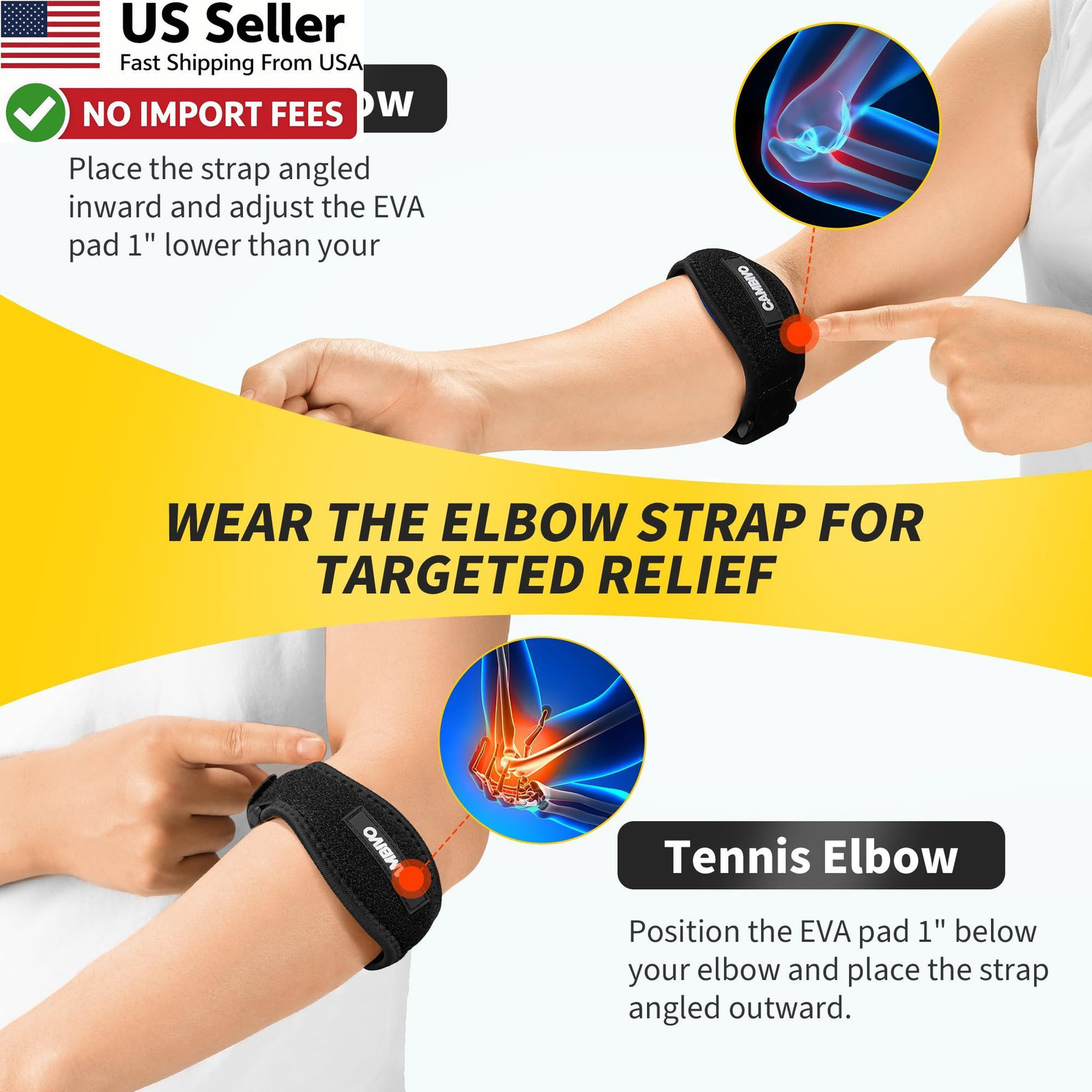 CAMBIVO 2 Pack Tennis Elbow Brace Counterforce Compression Support FROM USA
