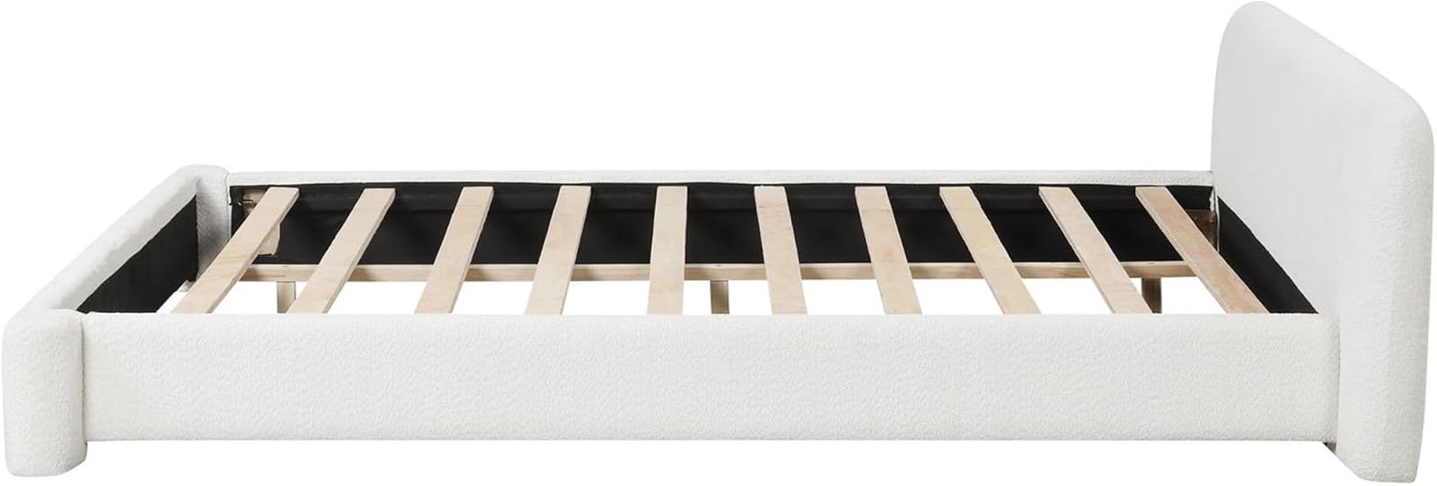 King Size Boucle Upholstered Bedframe - No Box Spring Needed, White