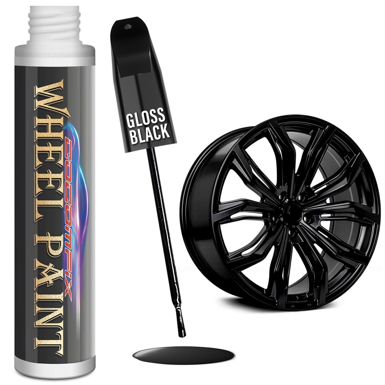 Gloss Black Rim Touch Up Paint - Car Wheel Scratch Repair Kit for Curb Rash & Sc