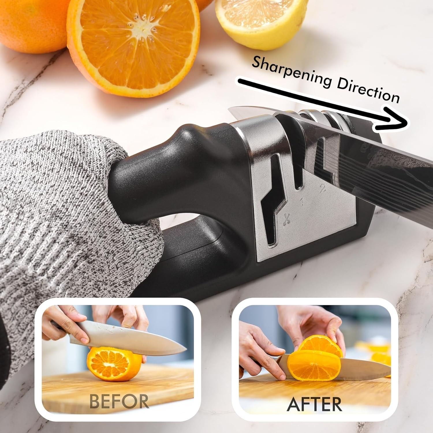 Knife Sharpener Professional Ceramic Tungsten Kitchen Sharpening System 3 Stage