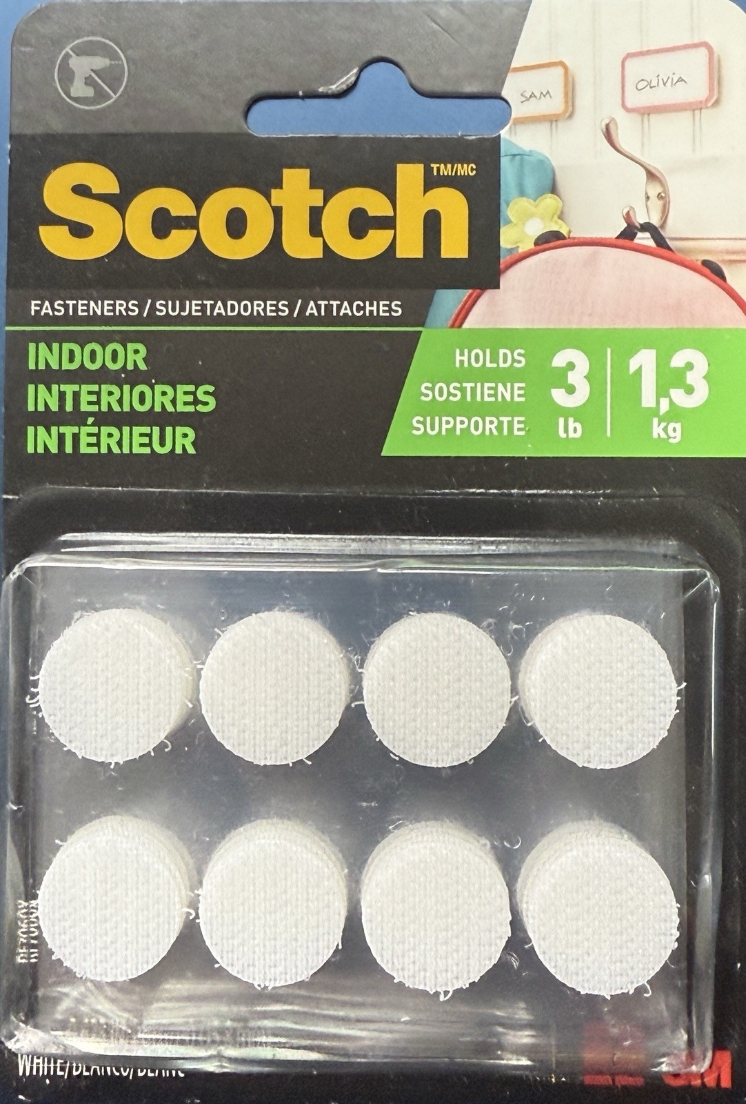 3M Scotch 24 Indoor Fasteners 15.8 mm White Hook & Loop Tape