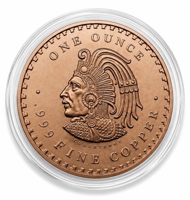 Aztec Calendar Golden State Mint 1 Ounce Fine .999 Copper Round - NEW IN CAPSULE