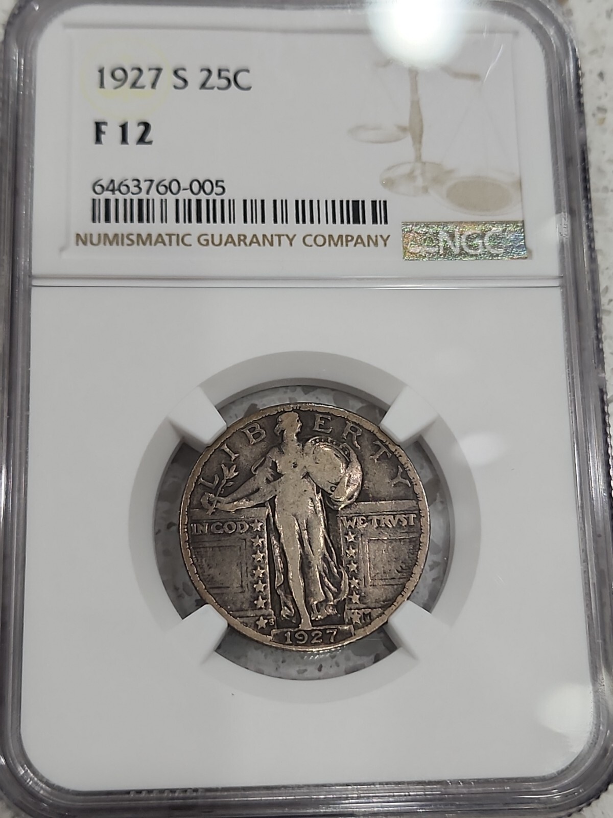 1927 S Standing Liberty Quarter NGC F 12