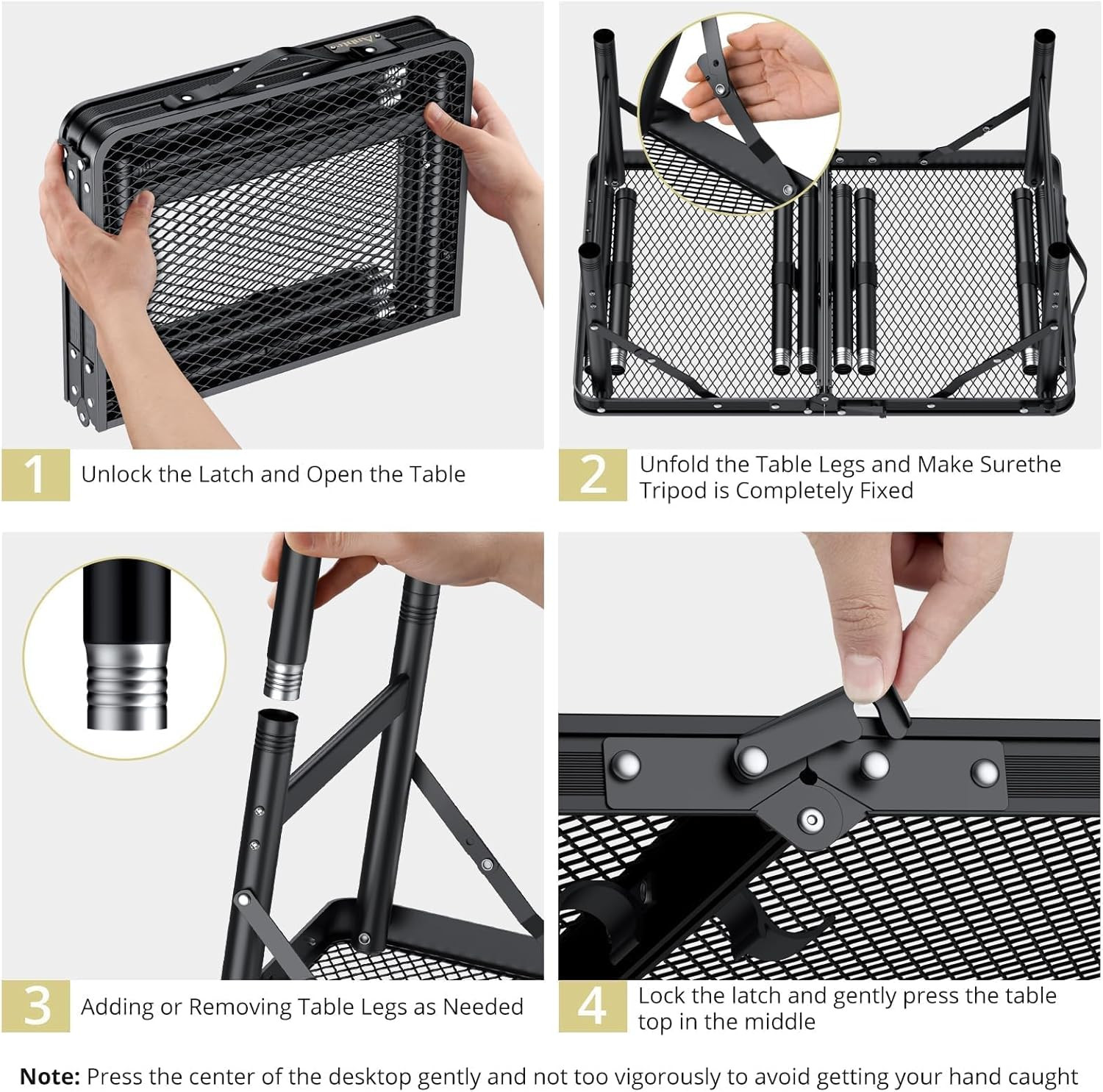 2Ft Portable Folding Grill Table with 3 Adjustable Heights