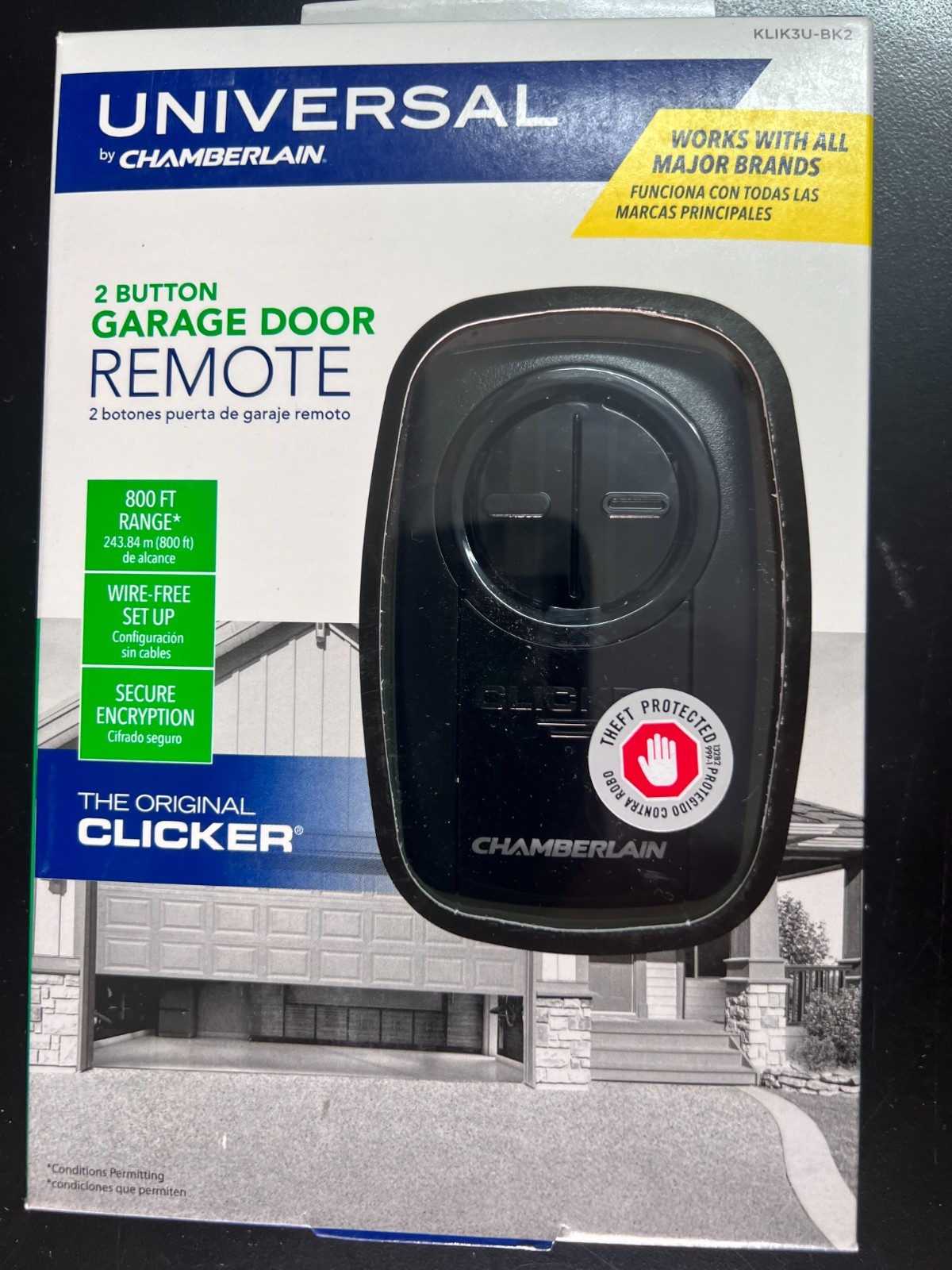Chamberlain KLIK3U-BK2 Black Universal Garage Door Remote Two Button 5276/OB