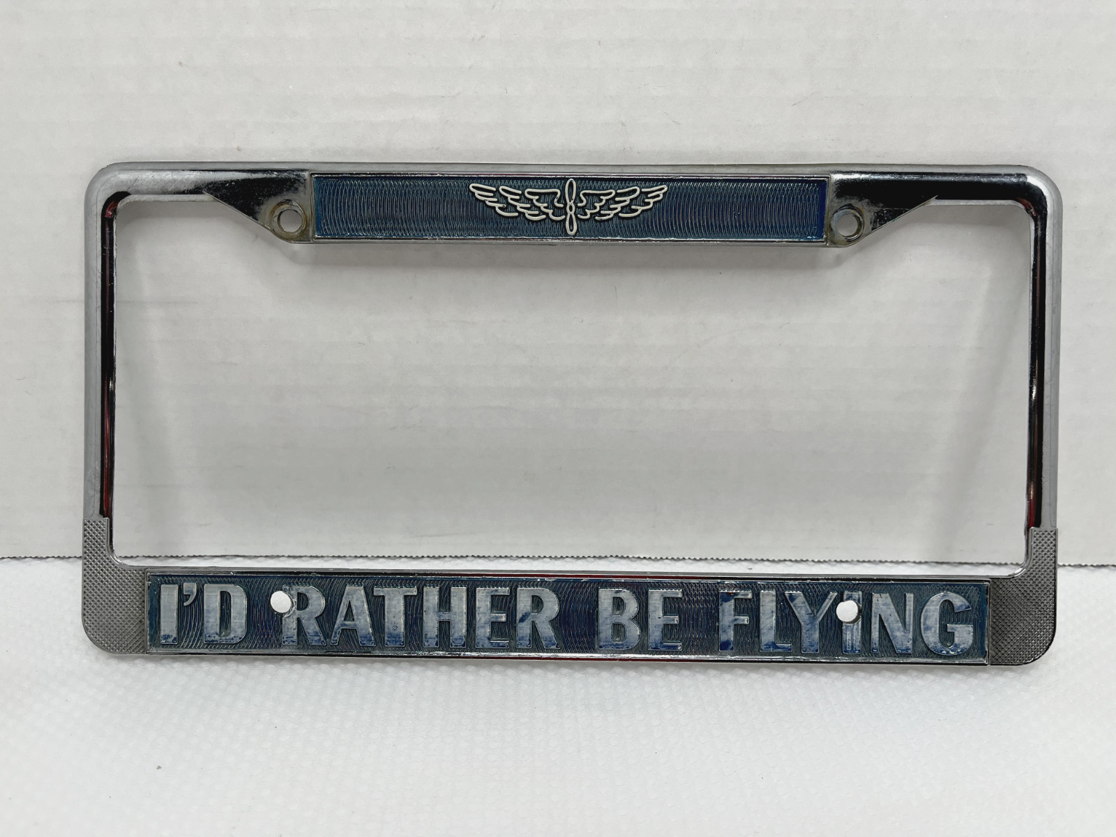 Vintage "I'd Rather Be Flying" Aviation License All Metal Plate Frame