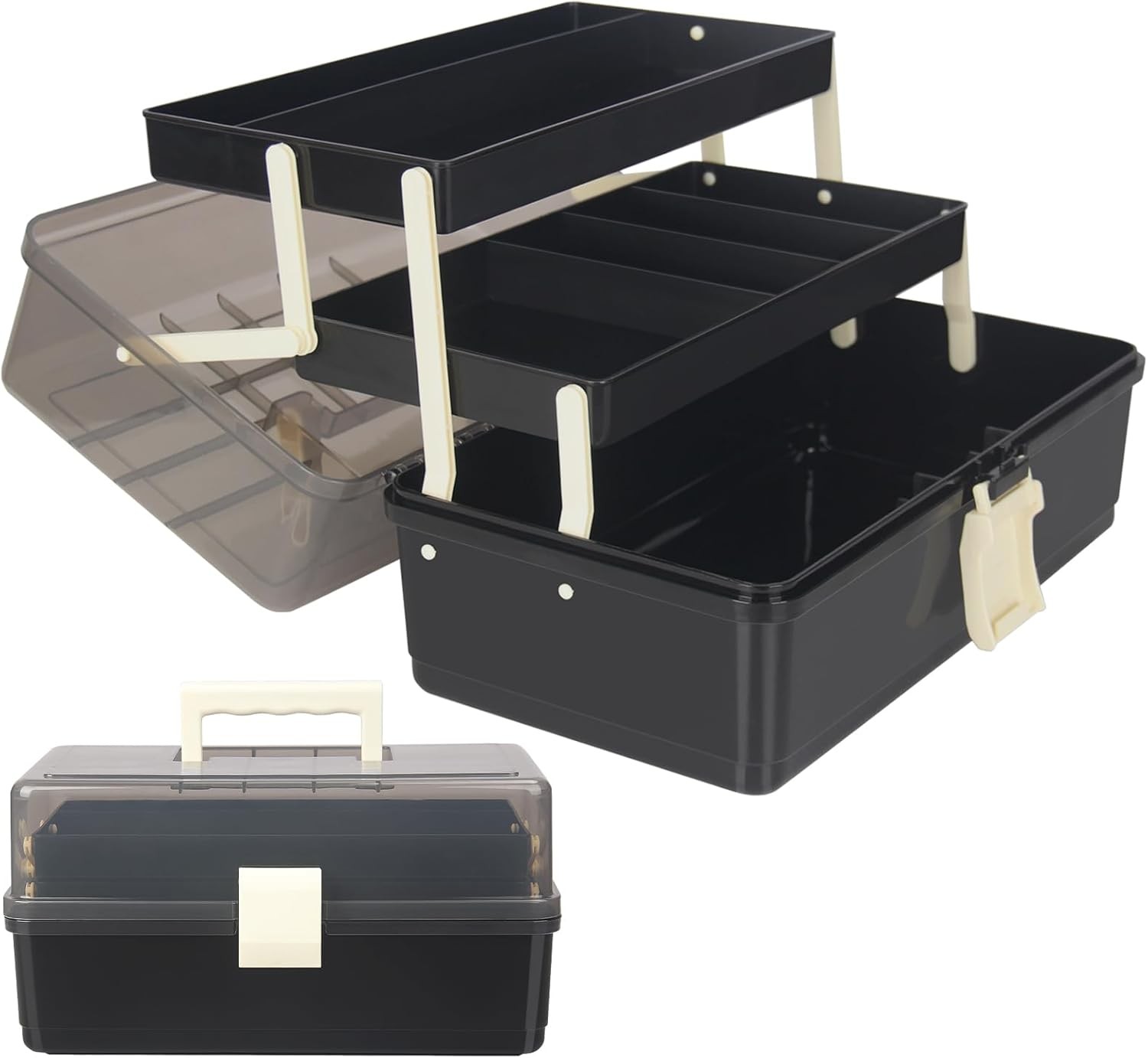 13-Inch Art Storage Box 3-Layers Plastic Storage Box with Handle Craft BLACK