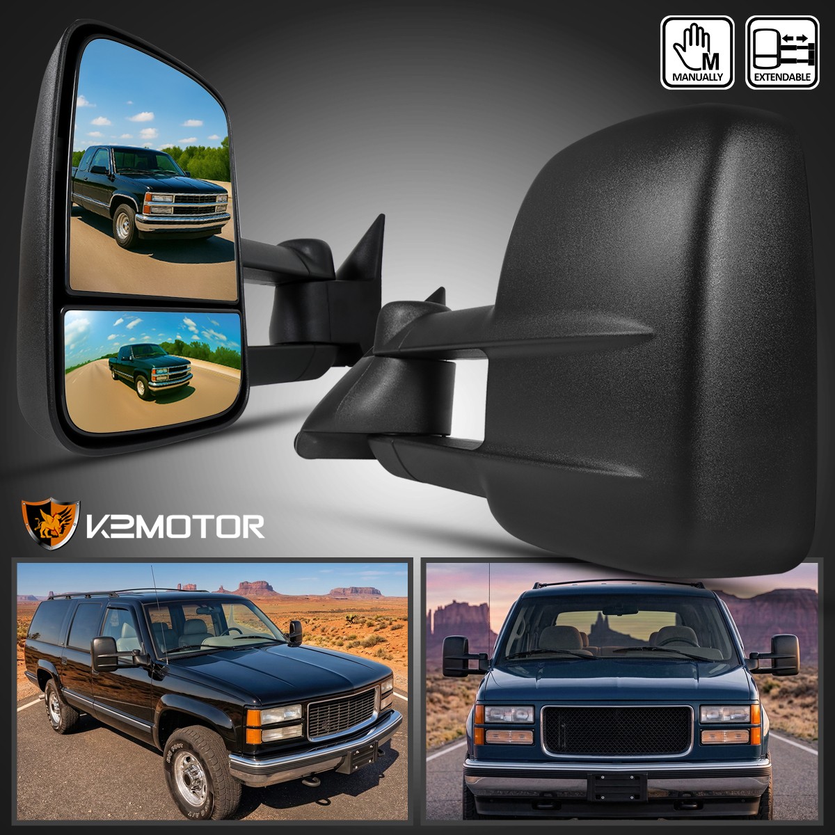 Pair Manual Tow Mirrors Fits 1988-1998 Chevy GMC C/K 1500 2500 3500 Tahoe Yukon