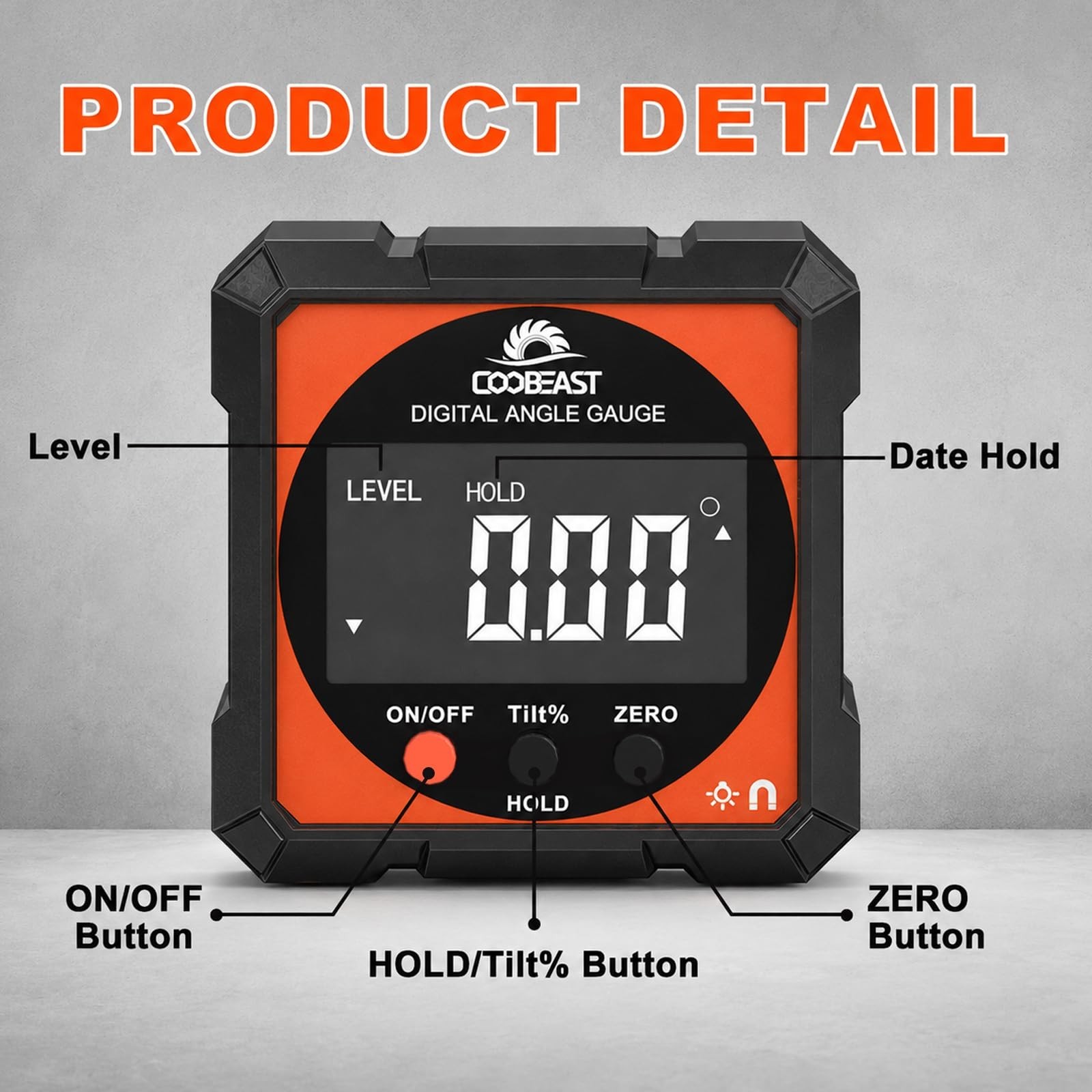 Compact Digital Level Angle Finder with Magnetic Base | Backlit Inclinometer Pro