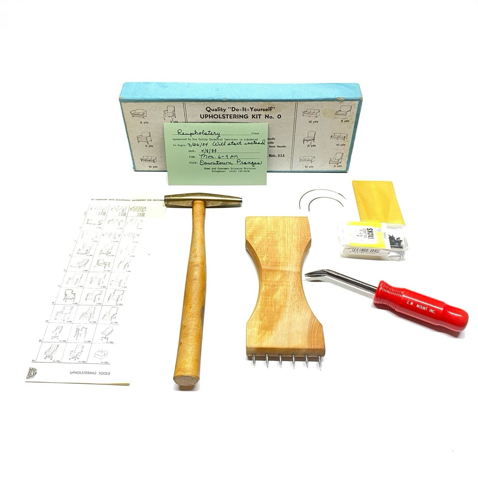 G. W. Mount Brass Tack Hammer Magnet Tips, Tack Puller, Upholstery Stretcher SET