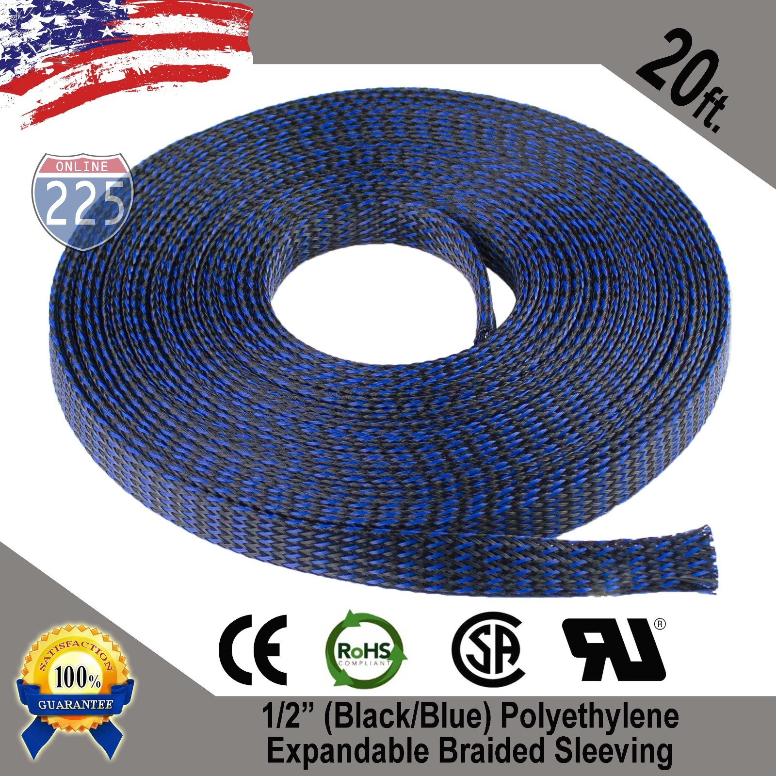 20 FT 1/2" Black Blue Expandable Wire Sleeving Sheathing Braided Loom Tubing US