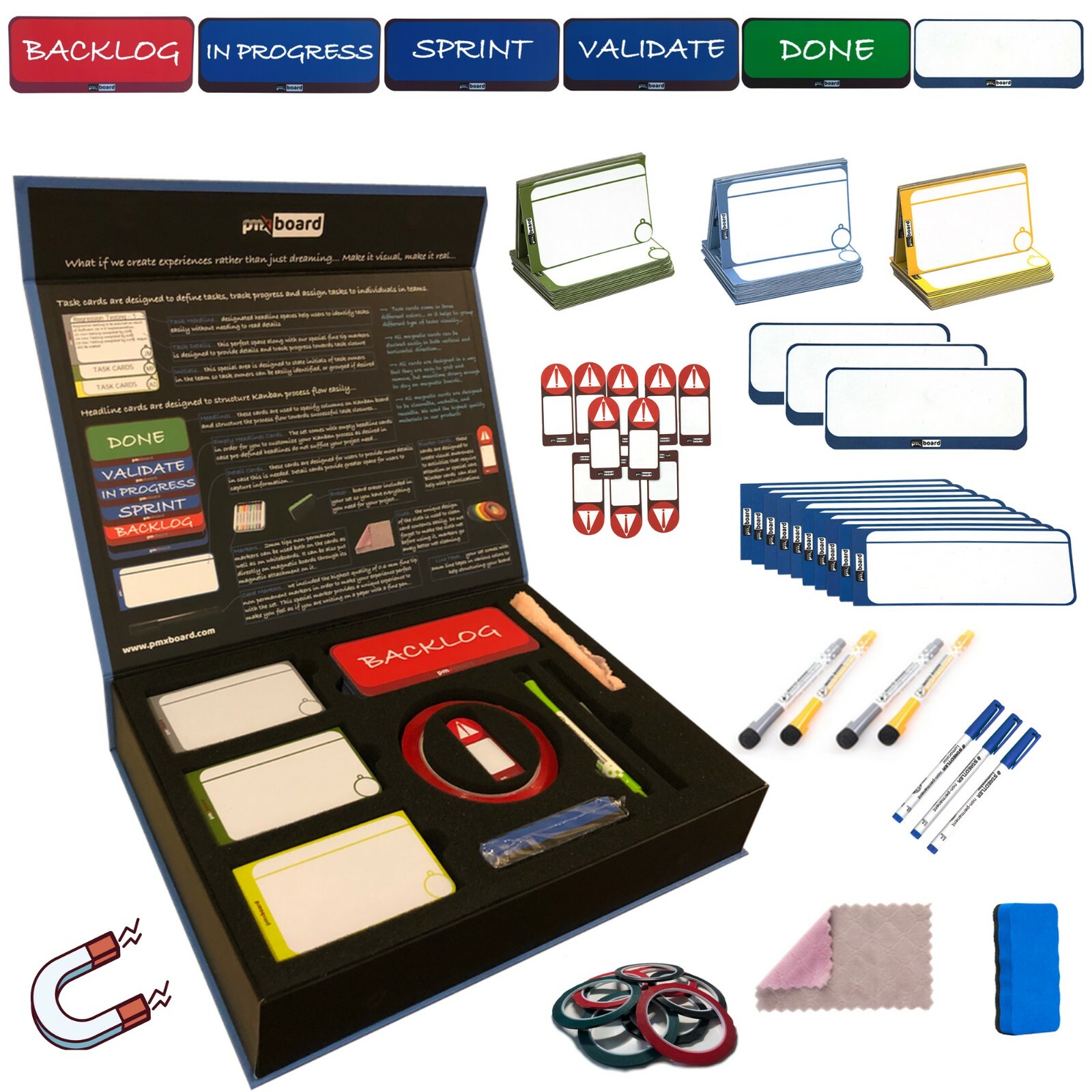 Agile Management Set 1.0 PLUS, Scrum and Kanban Board Full Kit, Magnetic
