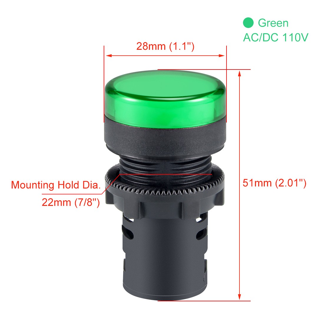 5Pcs Indicator Lights AC/DC 110V LED Flush Panel Mount 7/8" 22mm
