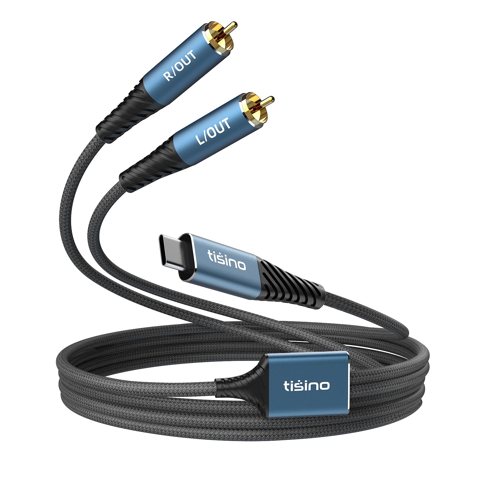 Tisino USB C to RCA Audio Cable - 3.3FT, 32bit/384kHz 1m-3.3feet, smoggy blue