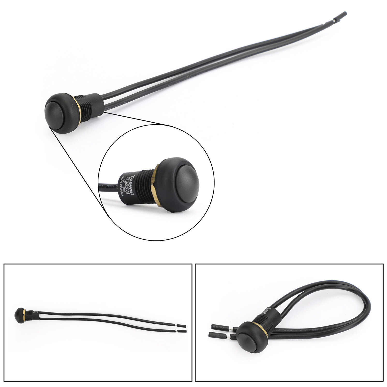 1Pcs Waterproof Momentary Reset ON/OFF Push Button Round Switch with Wire Black