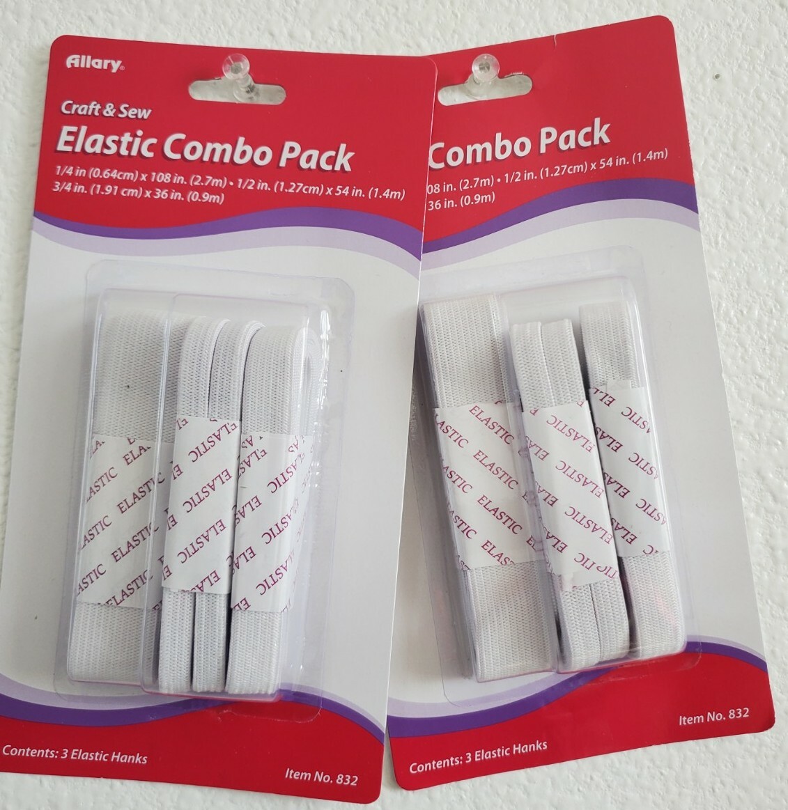 2 lots Allary Craft & Sew Elastic Combo Pack 1/4”1/2”3/4”3 Elastic each HanksNWB