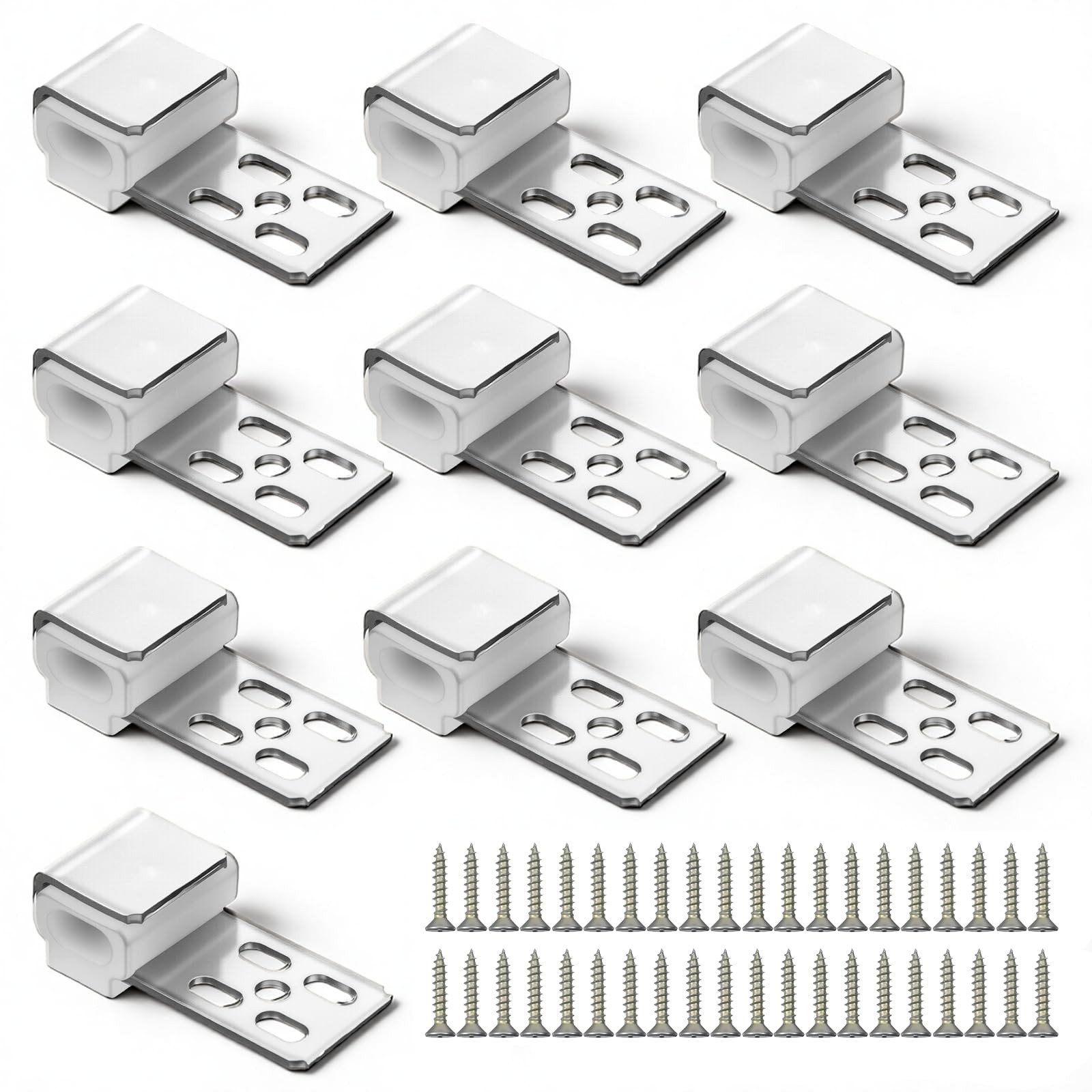 Ezymivs 10 PCS Couch Spring Clips, 15.7"x8.6"-10PCS(40Screws), White&silver
