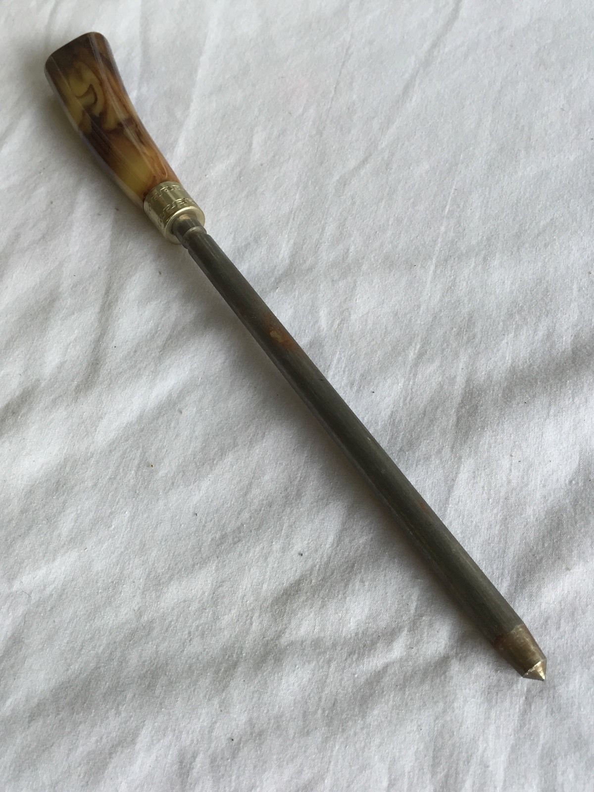 VINTAGE SHARPENING STEEL HONING ROD MARBLED BAKELITE HANDLE TAN / BROWN 11.5" GC