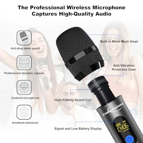 Wireless Microphone, Professional UHF Metal Dual Handheld Cordless Dynamic