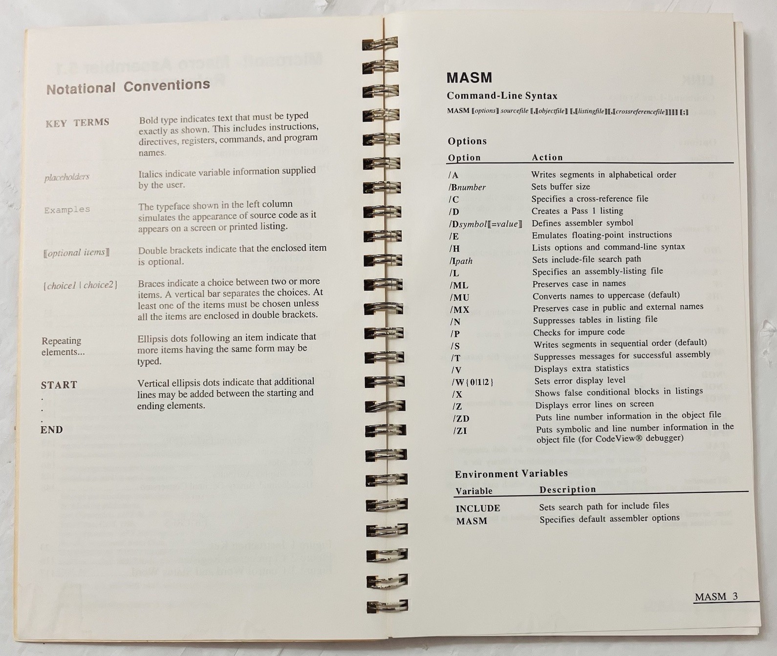 Microsoft Macro Assembler 5.1 Reference Manual Spiral Softcover 1987 Part 04696