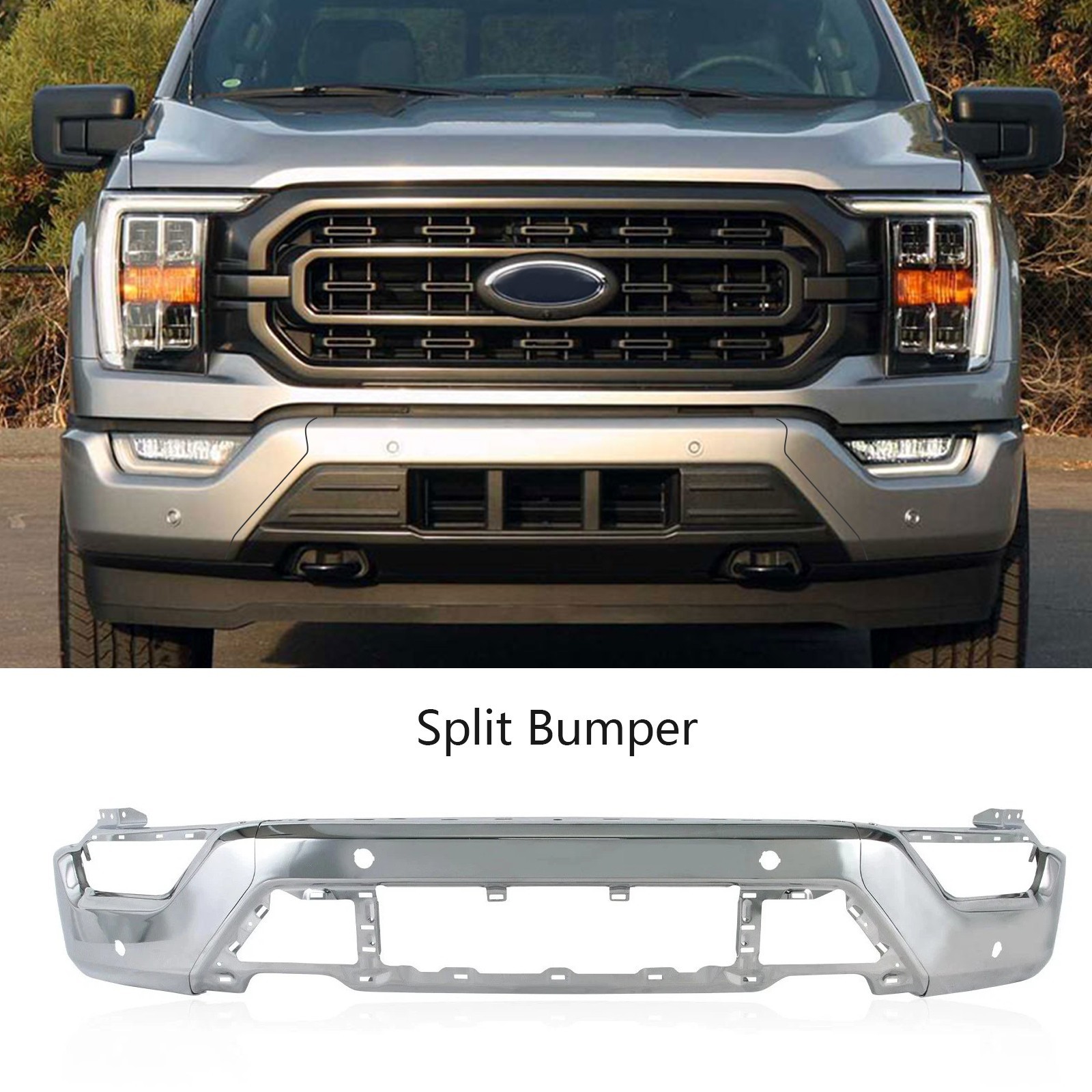 For 2021-2023 Ford F-150 F150 Front Bumper Face Bar W/Senser Holes Chrome