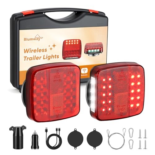 Magnetic Wireless Trailer Lights, Upgraded 2.4GHz Transmitter with 2000mAh Red