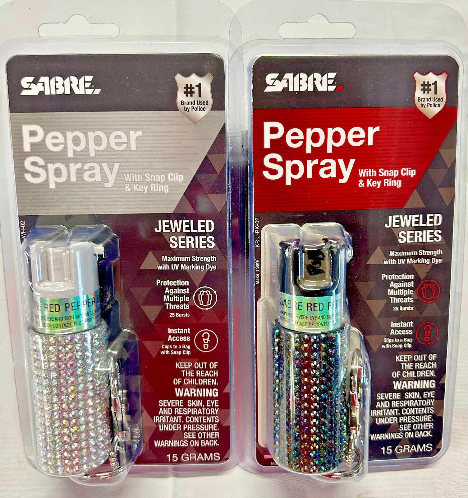 SABRE Pepper Spray Personal Safety Self Defense 25 Bursts Jeweled Lot of 2 New