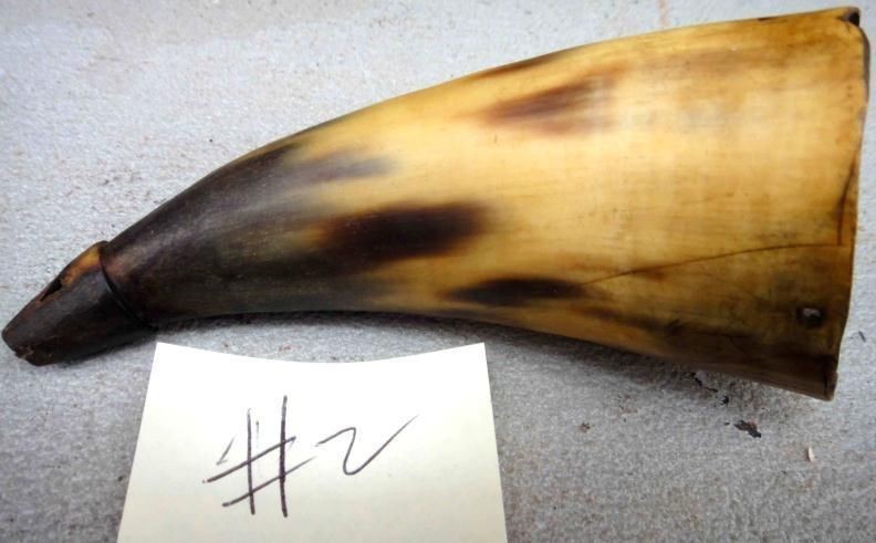 antique BLACK POWDER RIFLE HORN FLASK measure #2