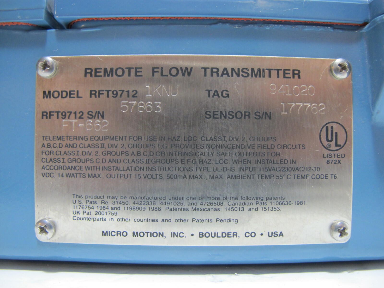 Micro Motion RFT9712 1KNU Remote Flow Transmitter RFT97121KNU RFT Mass Sensor