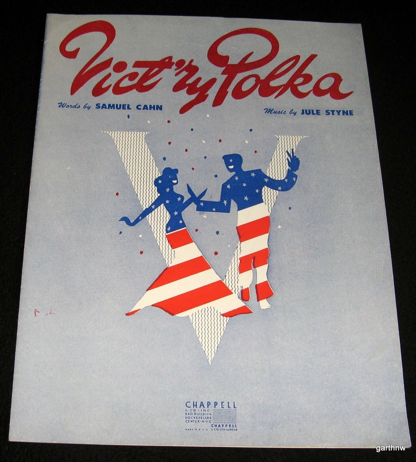 VICT'RY POLKA 1943 PATRIOTIC ART & MUSIC SHEET WORLD WAR II VICTORY FLAG
