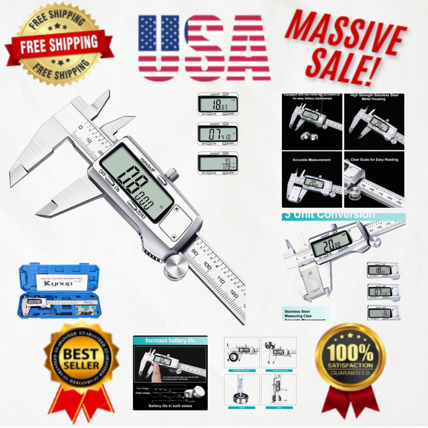 Durable 6-Inch Digital Caliper - Stainless Steel with Auto Shutdown Feature