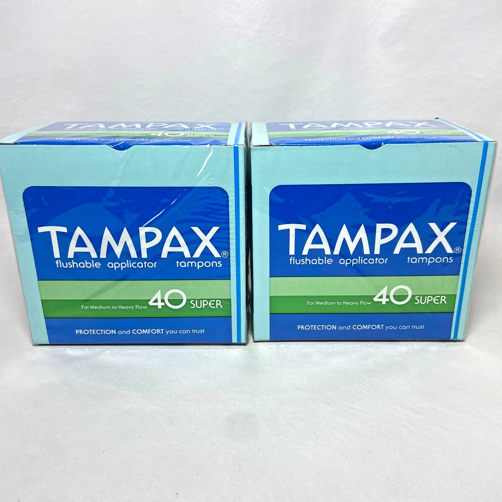 Vintage Lot of 2 Tampax Tampons Super 40 Box NOS Movie TV Prop 80s 90s NIB