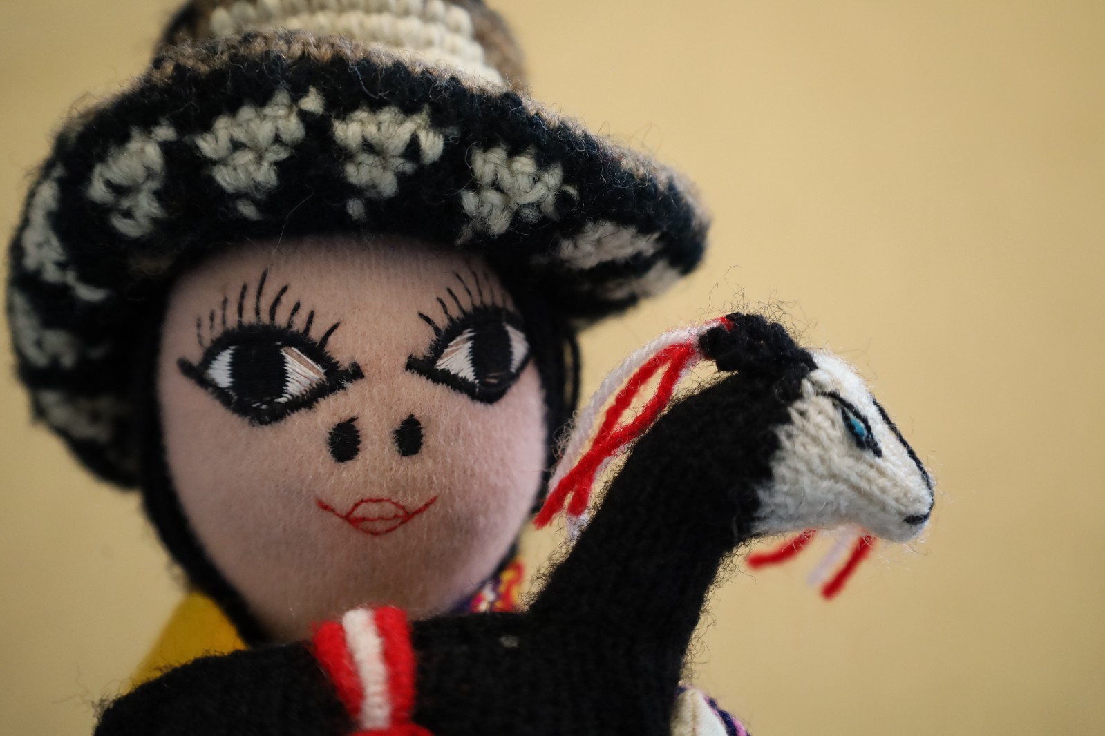 Peruvian Handmade With Detail  Cloth Doll with Lama And Baby- Approx. 13 inches