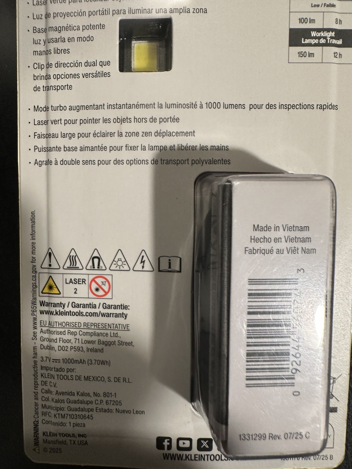 Klein Tools 56074 Slim Pocket LED Flashlight with Green Laser Rechargeable(545)