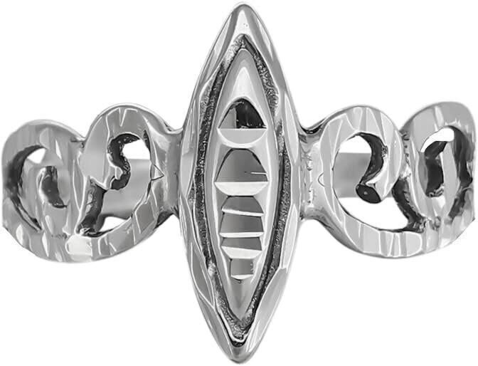 Sterling Silver Diamond Cut Scrollwork Marquise Ring